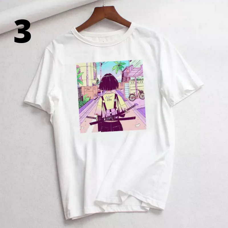 Anime Girl Goth Punk Horror Cartoon Print Loose Short Sleeve Short T-shirt Tee Top Summer Casual E-Girl Kawaii Korean Japanese Harajuku Streetwear