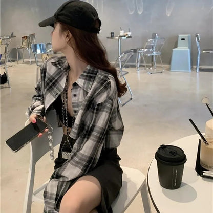 Plaid Long Sleeve Crop Top
