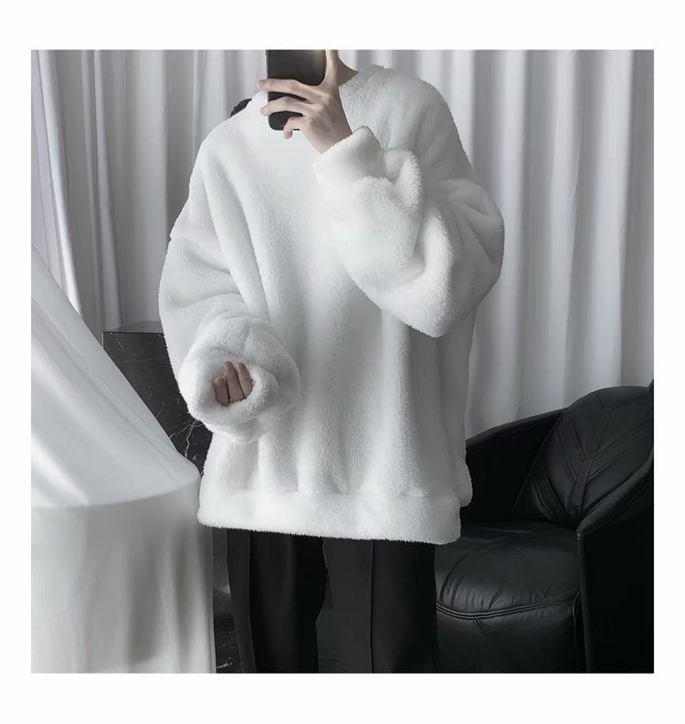 Faux Fluffy Lamb Crew Neck Sweater