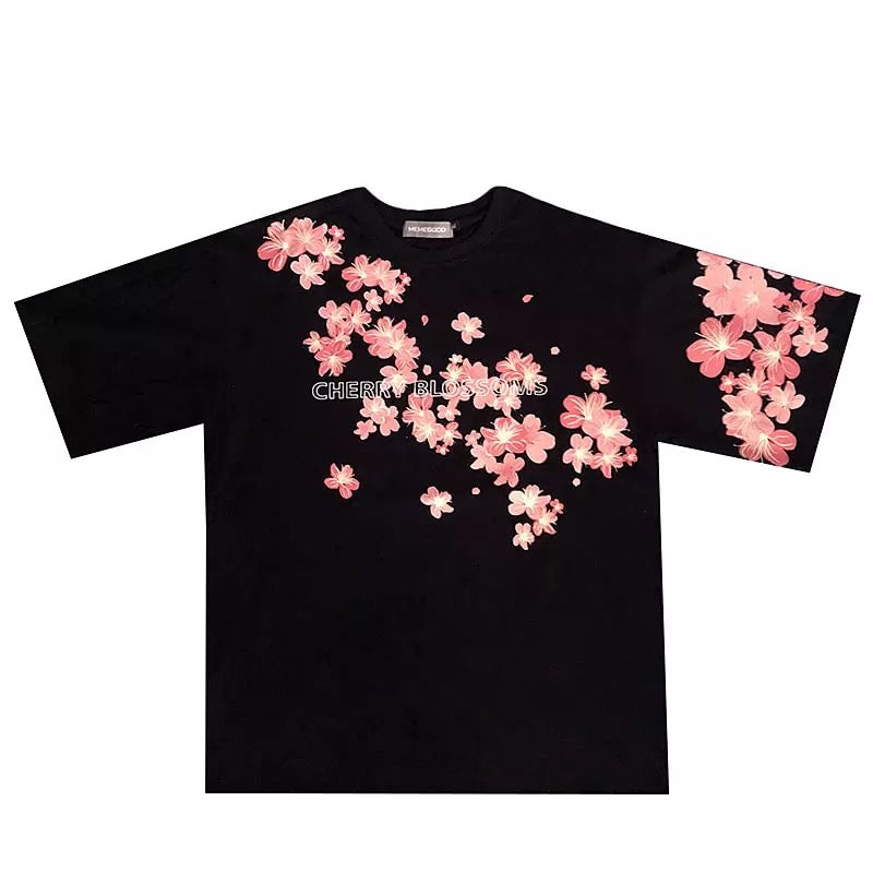 Cute Cherry Blossom Sakura Flower Graphic Print Oversized Short Sleeve Tee Shirt T-shirt Unisex Top E-Girl Kawaii Korean Japanese Harajuku Streetwear