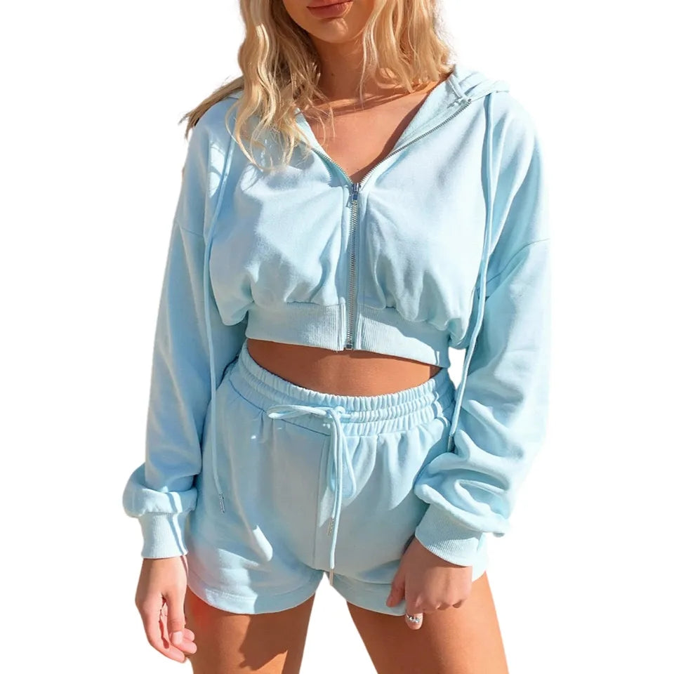 3PCS Pink Tube Top + Jacket + Drawstring Shorts Loungewear Set