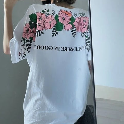 Flower Print Loose Short Sleeve T-shirt