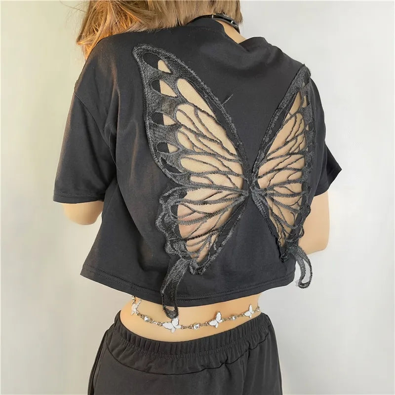 Butterfly Hollow Out Short Sleeve T-shirt