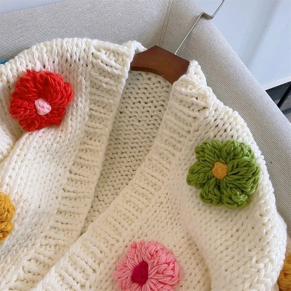 Flower Knit Cropped Cardigan