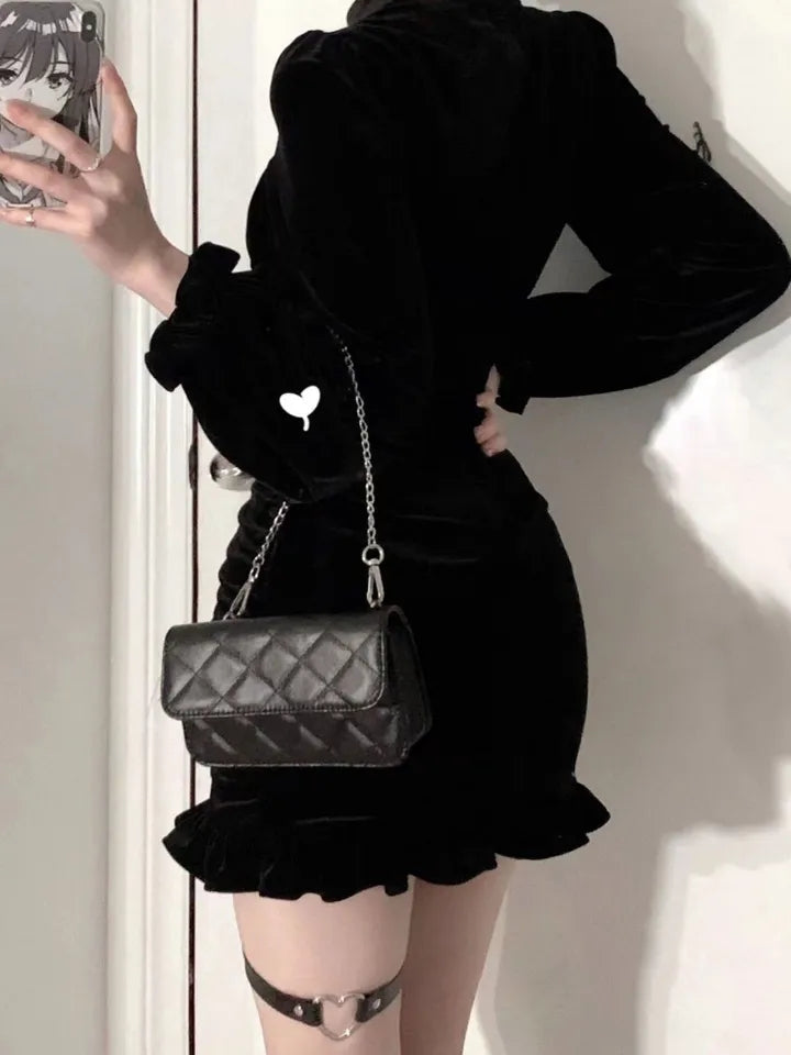 Black Velvet Bodycon Wrap Dress