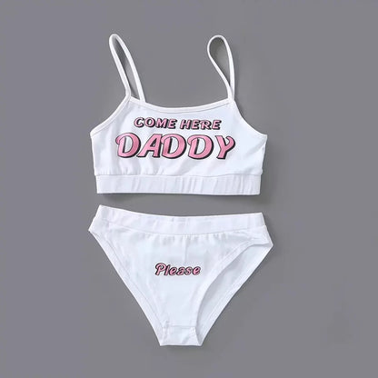 Cute Sexy 2pcs Daddy Print Tank Crop Top Sleeveless Bra Panties Underwear Lingerie Aesthetic Casual Summer E-Girl Kawaii Korean Japanese Harajuku