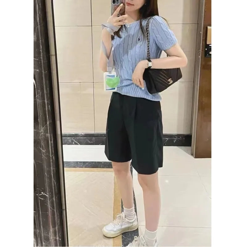 White Horse Embroidery Short Sleeve Shirt