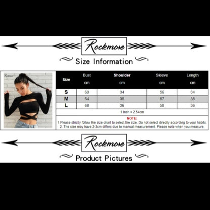 Cute Black Criss Cross Bandage Hallow Out Long Sleeve T-shirt Crop Top Summer Aesthetic Casual E-Girl Kawaii Korean Japanese Harajuku