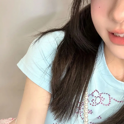 Japanese Cat Rhinestone Crop Top