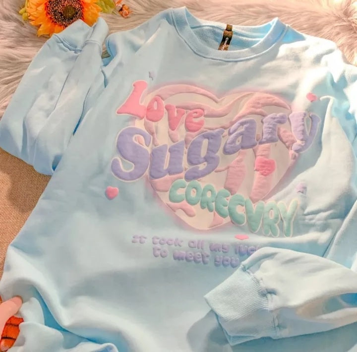 Sweet Pastel Print Oversized Crewneck Sweatshirt Long Sleeve Shirt Aesthetic Casual Summer E-Girl Kawaii Korean Japanese Harajuku