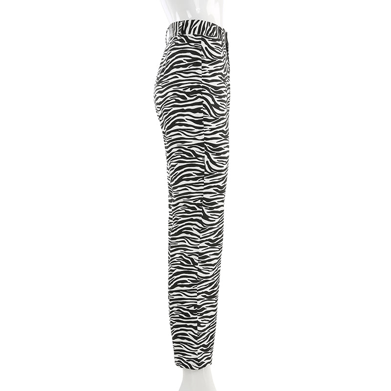 Cute Zebra Animal Print Elegant Pant High Waisted Trouser Bottoms T E-Girl Kawaii Korean Japanese Harajuku Chinese Retro Streetwear Aesthetic