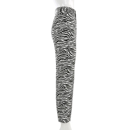 Cute Zebra Animal Print Elegant Pant High Waisted Trouser Bottoms T E-Girl Kawaii Korean Japanese Harajuku Chinese Retro Streetwear Aesthetic