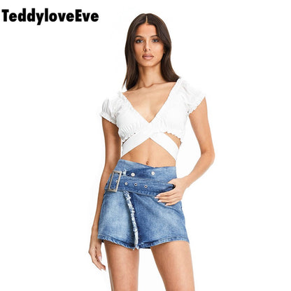 Cute Sexy Solid Color Bandage Cross Tie Up Crop Top Shirt Tee T-shirt E-Girl Kawaii Korean Japanese Harajuku Chinese Retro Streetwear Aesthetic