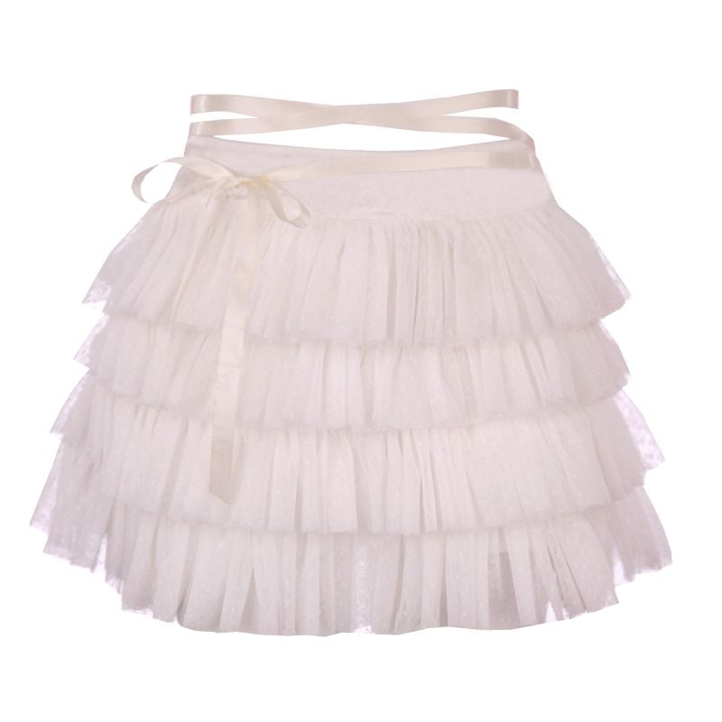 Sweet Bow Ruffle Layer Bandage A-Line Skirt