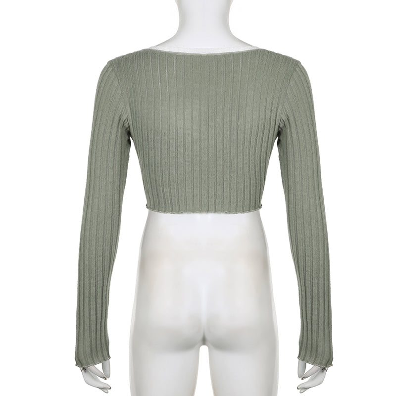 Green Lace Split Patchwork Long Sleeve T-shirt