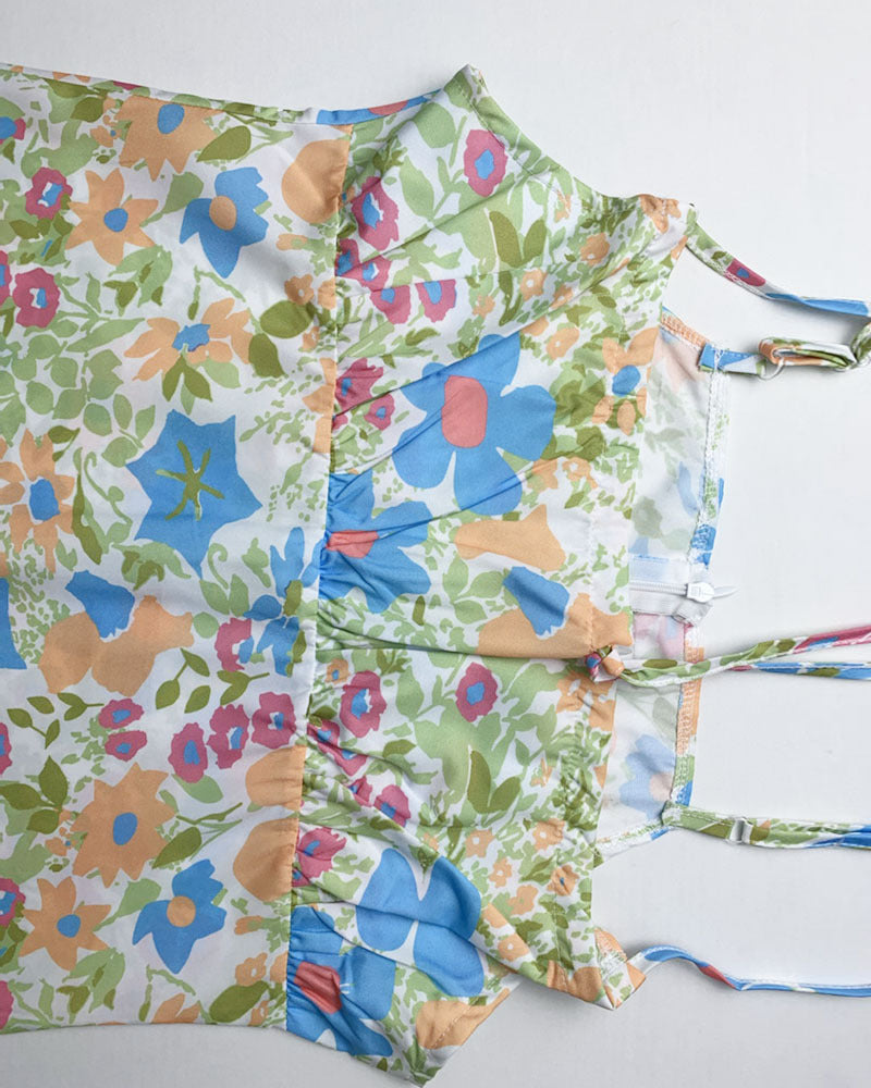 Floral Square Collar Long Bodycon Dress