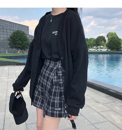 Cute Plaid Checkered High Waisted Mini Skirt Preppy School Girl Vintage Autumn Winter E-Girl Kawaii Korean Japanese Harajuku Retro Streetwear