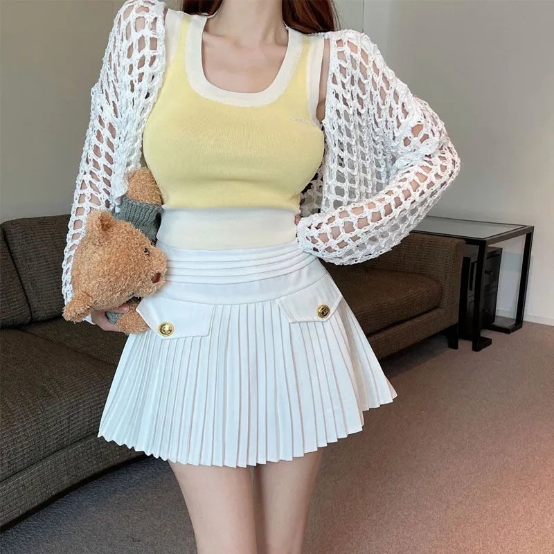 2PCS Pink Crochet Smock + Tank Top