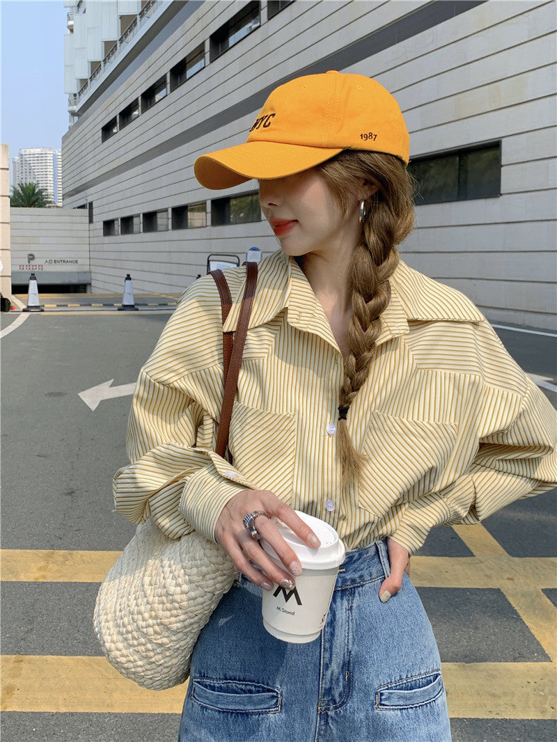 Yellow Stripe Loose Long Sleeve Shirt