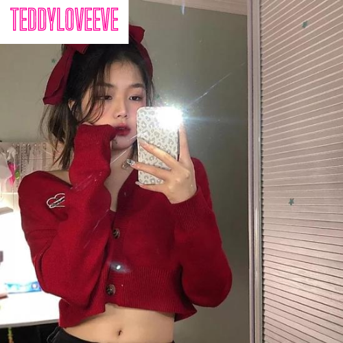 Red Cropped V Neck Sweater