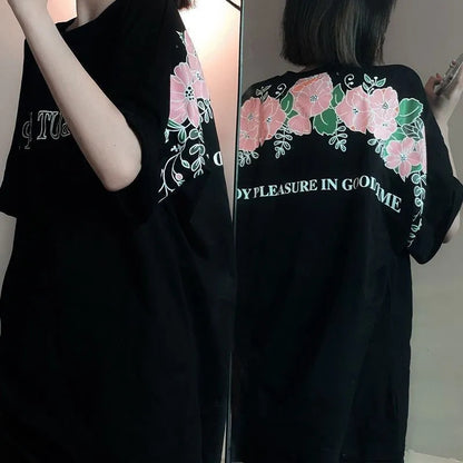 Flower Print Loose Short Sleeve T-shirt