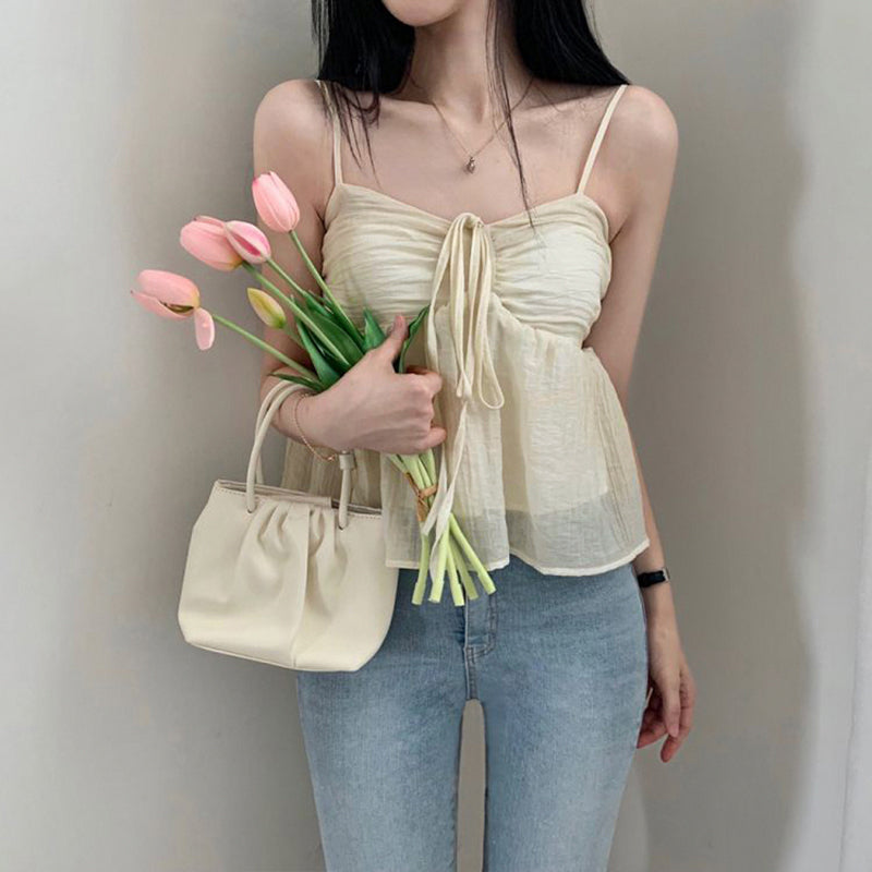 Yellow Double Layer Lace Up Top