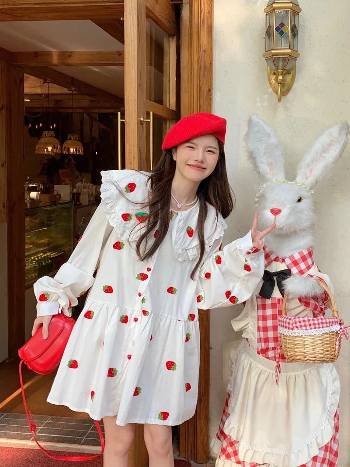 Strawberry Peterpan Collar Ruffle Mini Dress