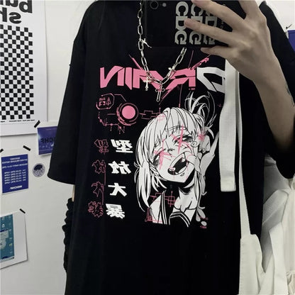 Cute Japanese Girl Punk Goth Print Graphic Casual Short Sleeve Shirt Tee T-shirt E-Girl Kawaii Korean Japanese Harajuku Retro Streetwear Aesthetic