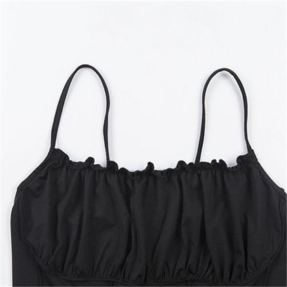 Cute Sexy Ruched Ruffle Crop Top Camisole Tank Spaghetti T-shirt Tee Shirt E-Girl Kawaii Korean Japanese Harajuku Retro Streetwear Fashion