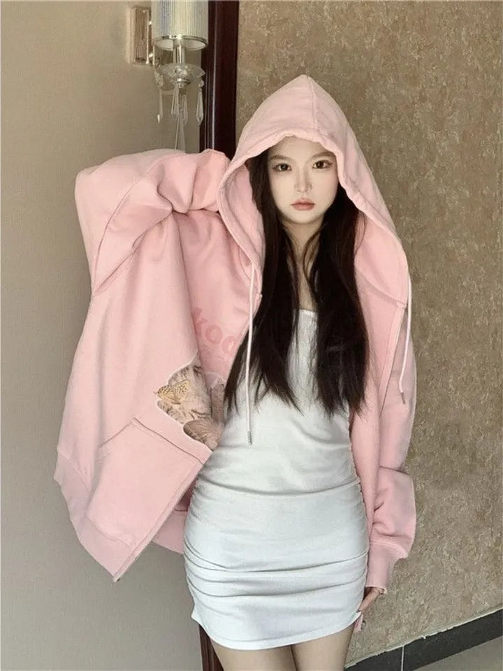 Kitten Print Zip Up Jacket