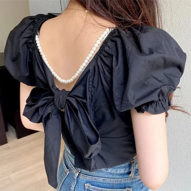 Pink Bow Short Sleeve Blouse