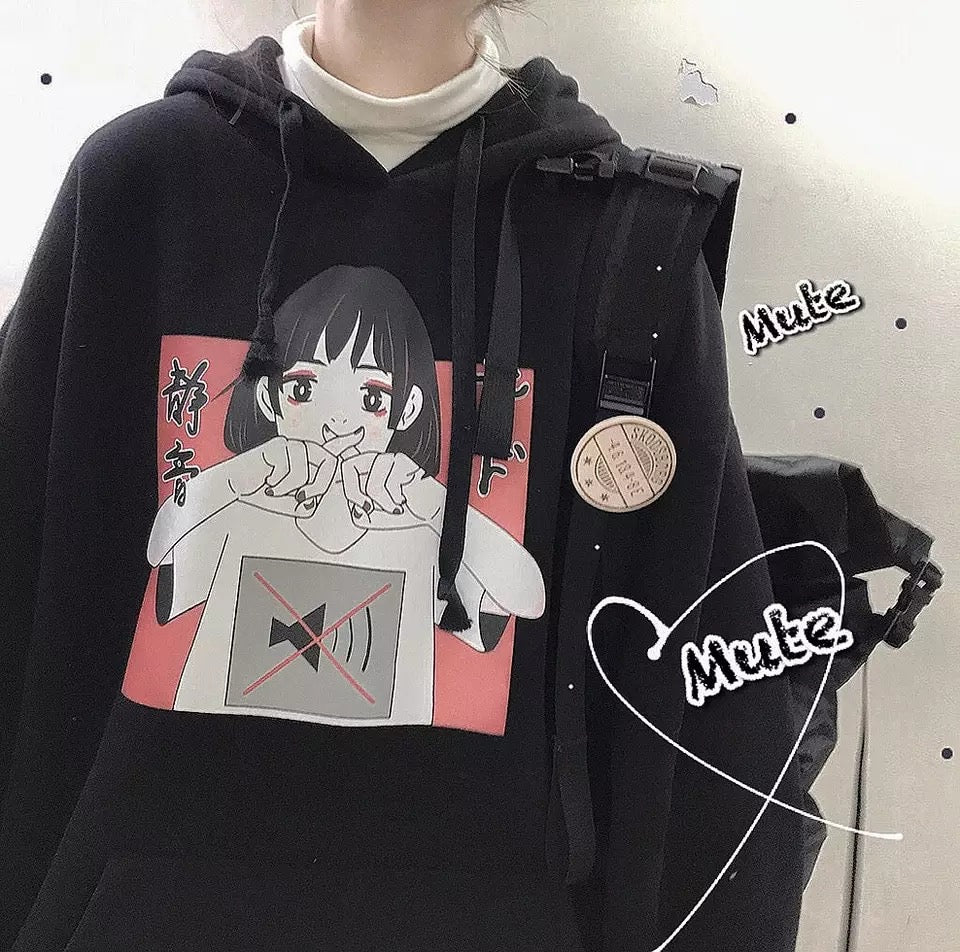 Anime Girl Cartoon Print Graphic White long Sleeve Hoodie Sweater Sweatshirt Pullover Top E-Girl Kawaii Korean Japanese Harajuku Streetwear