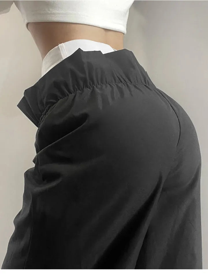 Patchwork High Waist Wide Leg Cargo Pants
