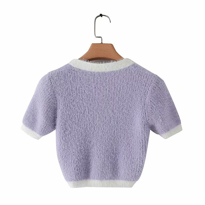 Cute Vintage Sweater Cardigan Knit Crop Top Short Sleeve Shirt Tee T-shirt E-Girl Kawaii Korean Japanese Harajuku Chinese Retro Streetwear Aesthetic