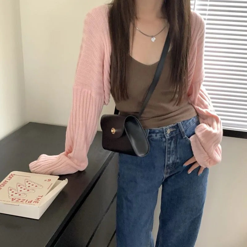 Pastel Bat Wing Knit Cropped Cardigan