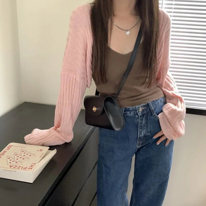 Pastel Bat Wing Knit Cropped Cardigan