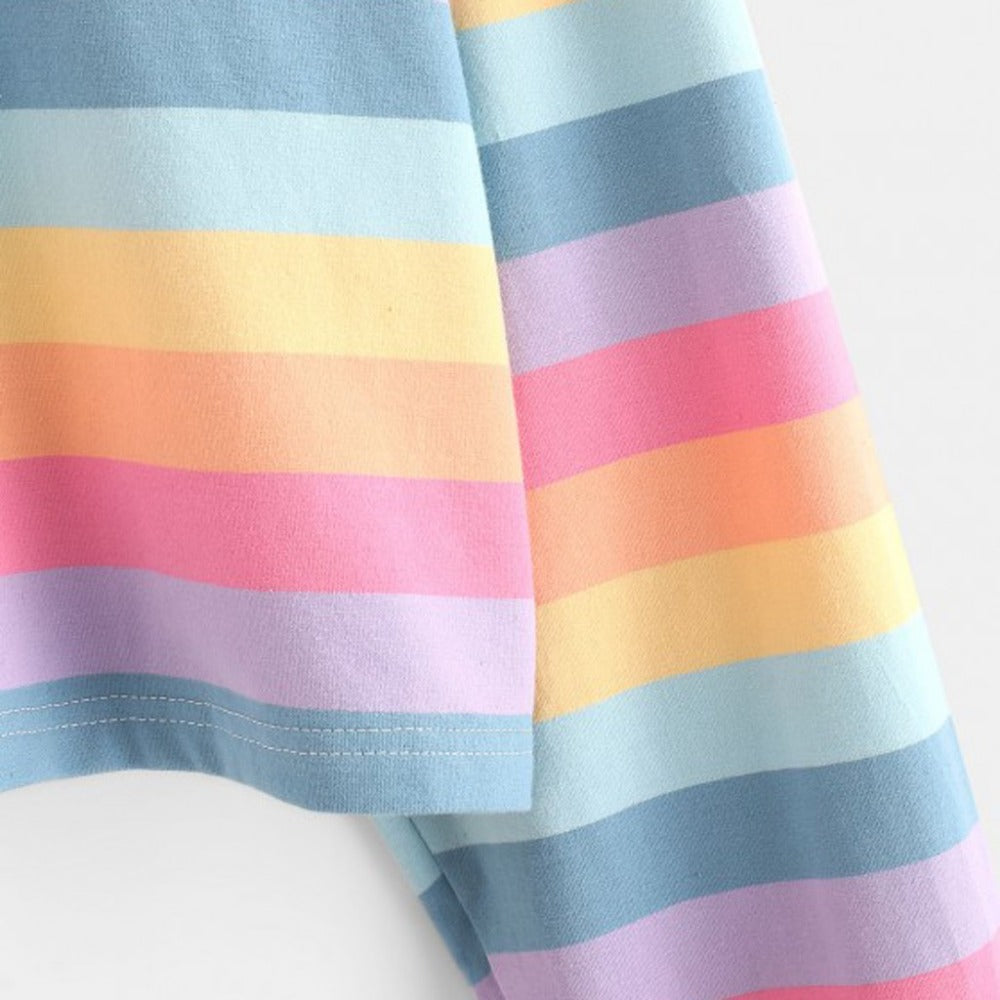 Cute 90s Rainbow Butron Crop Top Sweatshirt Sweater Oversized Hoodies Long Sleeve Shirt Top E-Girl Kawaii Korean Japanese Harajuku Retro Streetwear