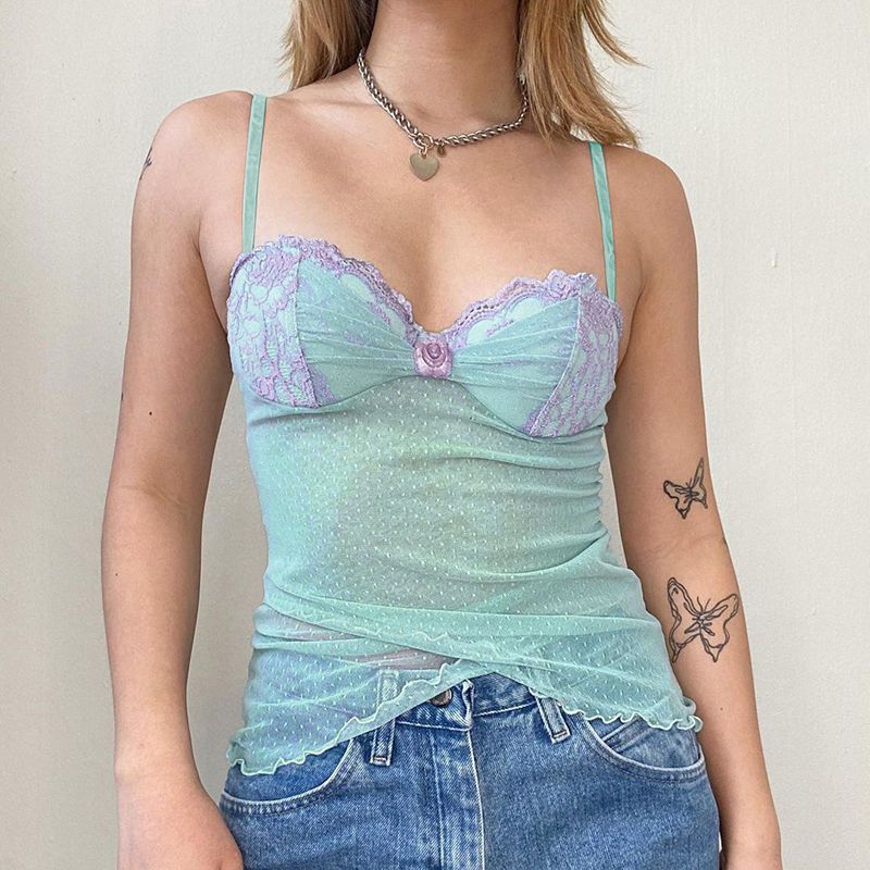 Blue Polka Dot Lace Camisole