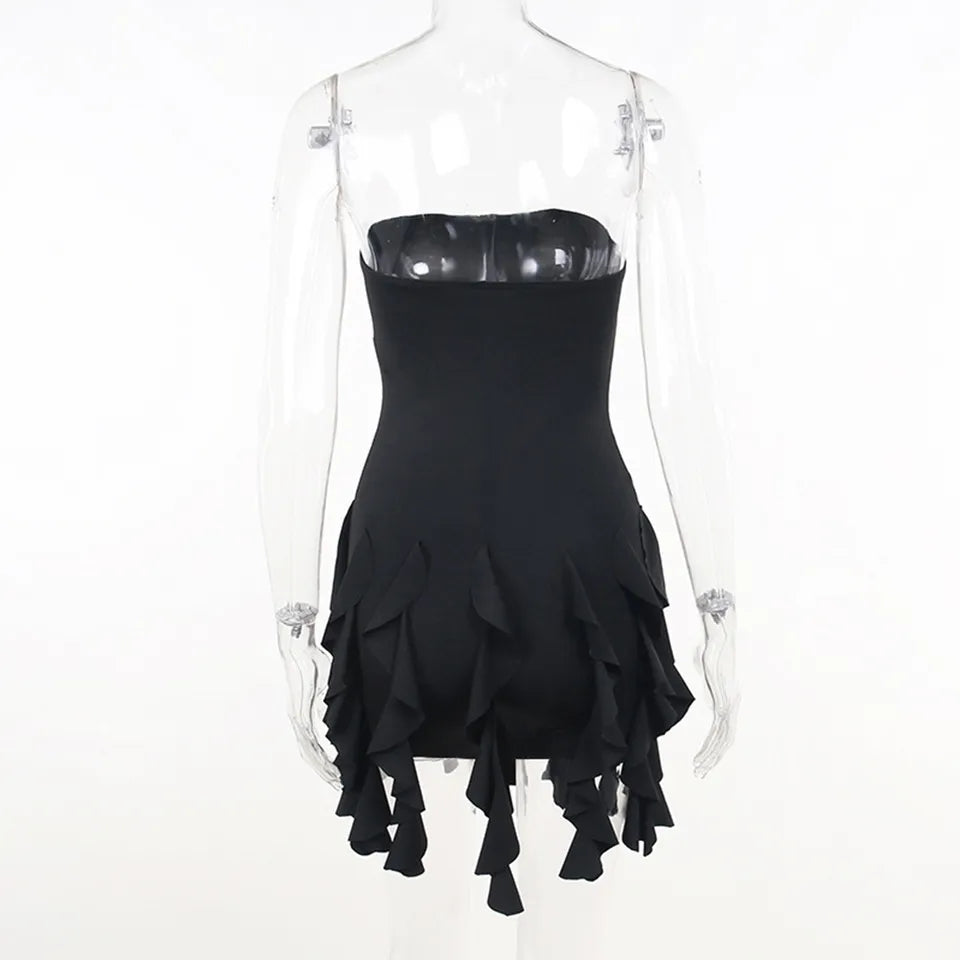 Black Ruffle Tassel Mini Dress