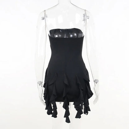 Black Ruffle Tassel Mini Dress