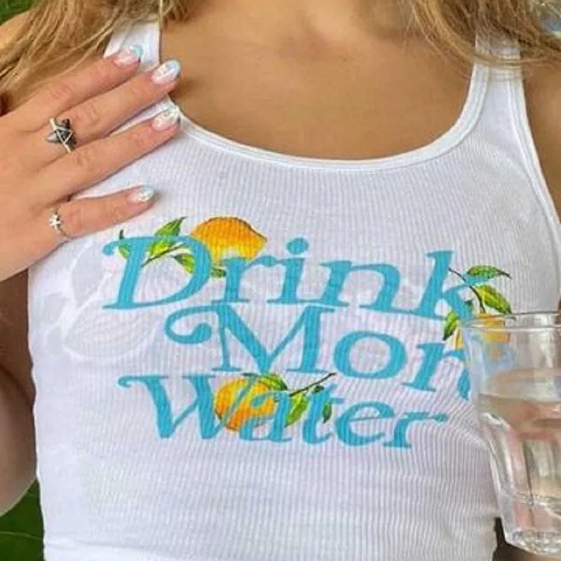 Water Orange Print Ribbed Tank Top