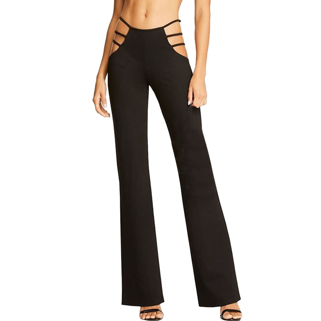 Cute Black Sexy Cut Out Pant Slim Sweat Hallow Out Flare Trousers Bell Bottoms E-Girl Kawaii Korean Japanese Harajuku Retro Streetwear