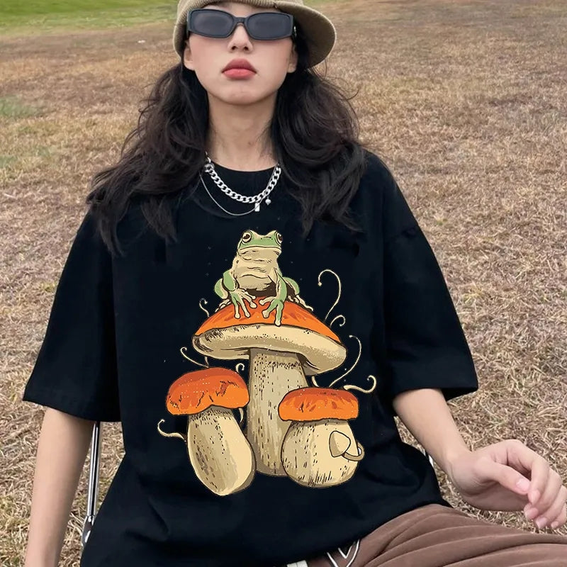 Mushroom Frog Print Short Sleeve T-shirt