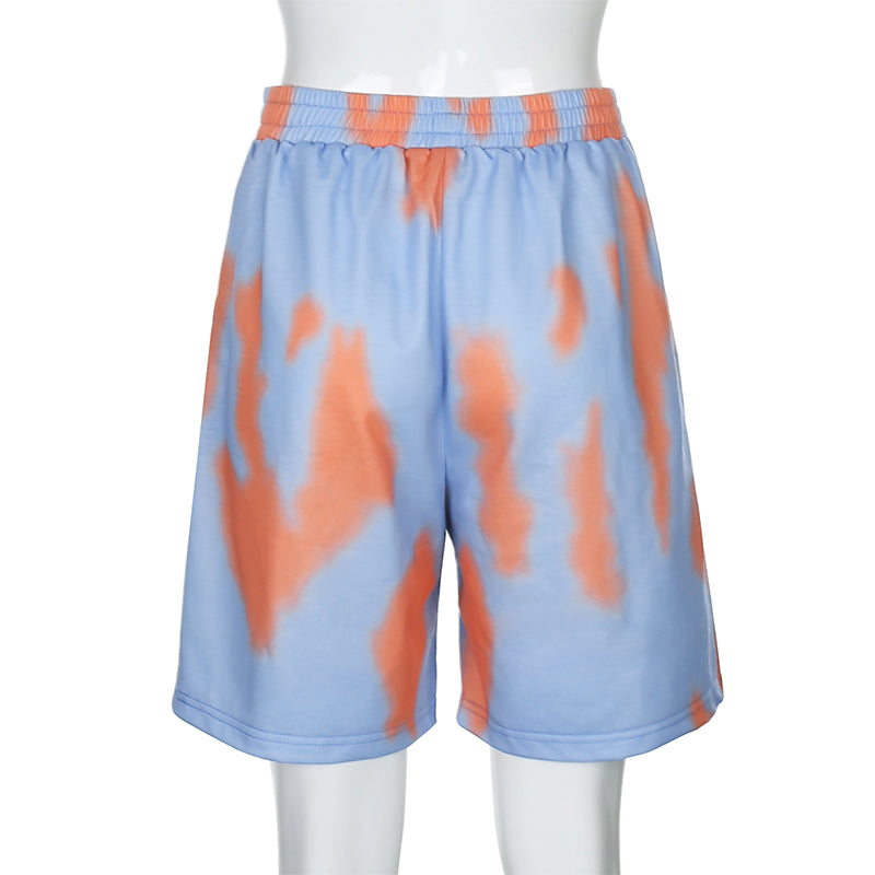 Cute Colorful Tie Dyed Print Casual Sweat Short High Waisted Pants Bottom E-Girl Kawaii Korean Japanese Harajuku Chinese Retro Streetwear Aesthetic