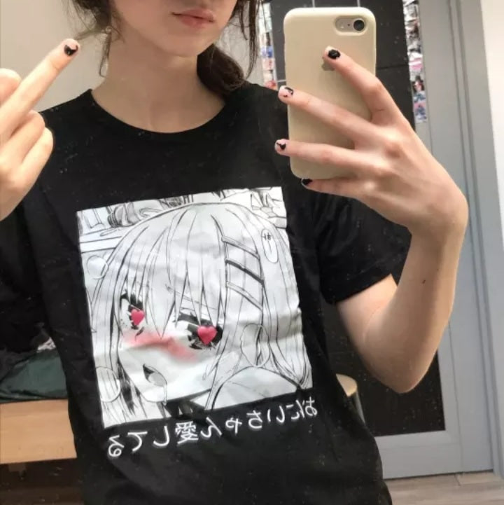 Cute Anime Sweet Girl Cartoon Short Sleeve T-shirt Print Punk Goth Loose Aesthetic Casual Summer E-Girl Kawaii Korean Japanese Harajuku