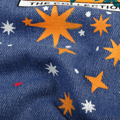 Vintage Star Moon Night Sky Women Heans Pattern Print Autumn Winter Demin Trouser Blue Pants Bottom E-Girl Kawaii Korean Japanese Harajuku Streetwear