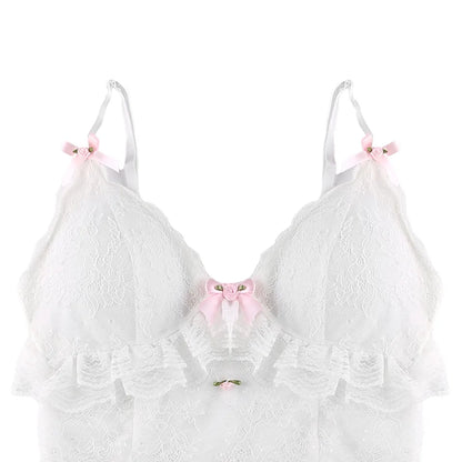 White Lace Bow Sheer Corset Top