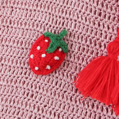 Pink Strawberry Crochet Knit Top + Sash Beach Mini Skirt