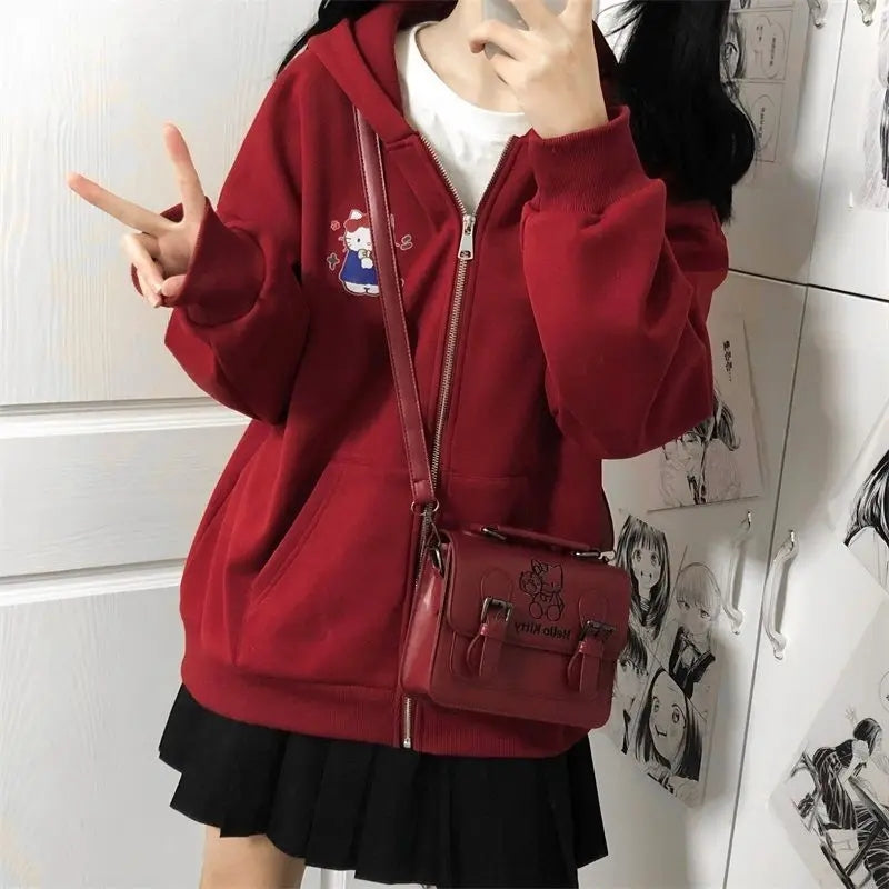 Cat Print Zipper Hoodie