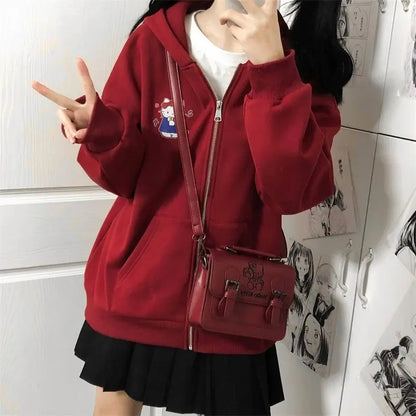 Cat Print Zipper Hoodie